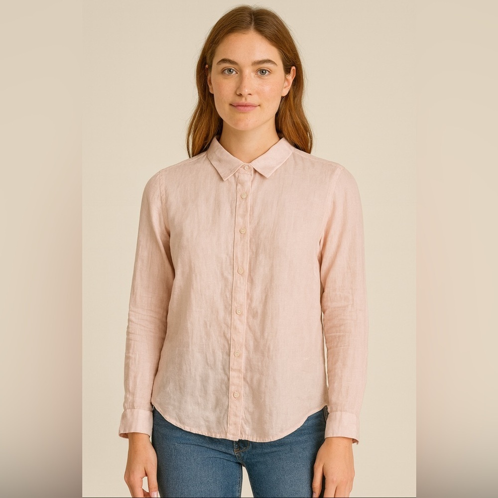 Uniqlo Woman’s Pink Button-Up Collared Linen Shirt.    Size-X-Small
